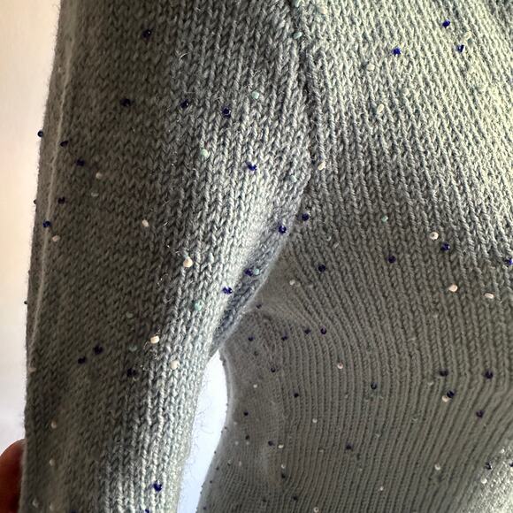 1960s VINTAGE | Unique Blue Beaded V Neck Sweater Dress | Approx size Small Med - Picture 9 of 10